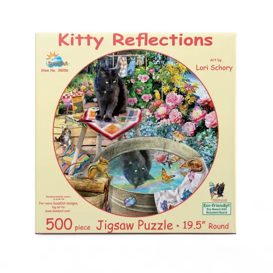Sunsout Kitty Reflections 500 pc Round Jigsaw Puzzle 35256 {4}