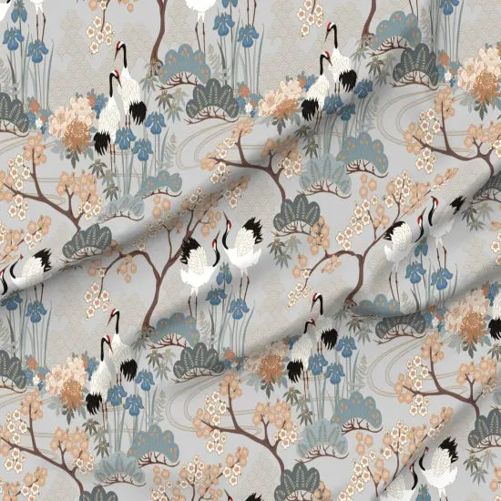 Various Fabrics by the Yard or Fat Quarter Large Scale Japanese Garden Grey Asian Floral Birds Animals Custom Printed Fabric by Spoonflower {6}