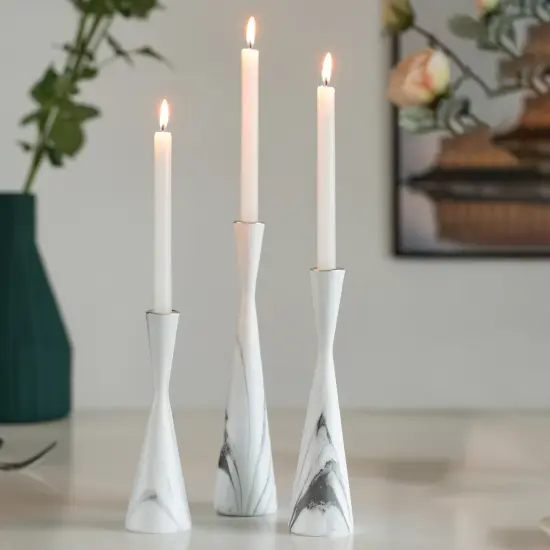 Marble Resin Candle Holders - Set of 3 Exquisite Decorative Taper Candlesticks for Luxurious Home Decor, Elegant Dining Table Centerpieces, Stylish Interior Accents, and Exclusive Event Illumination {8}