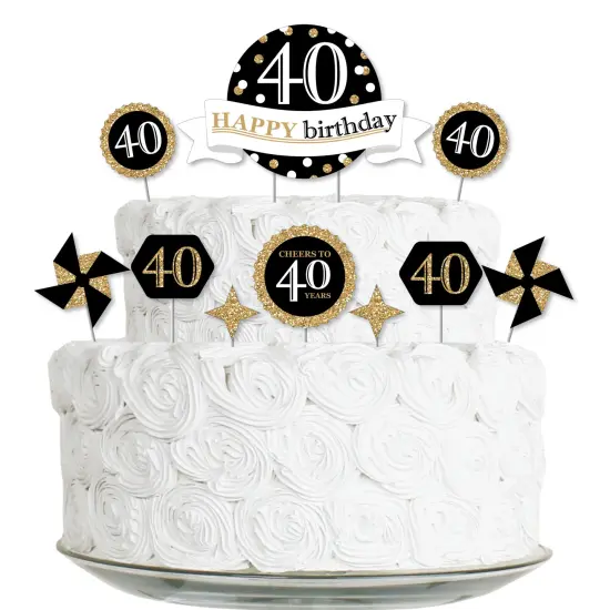 Big Dot of Happiness Adult 40th Birthday - Gold - Birthday Party Cake Decorating Kit - Happy Birthday Cake Topper Set - 11 Pieces {1}
