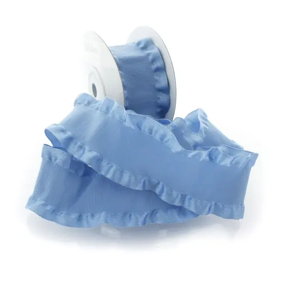 1.5" Satin Double Ruffle Edge Ribbon Antique Blue {1}