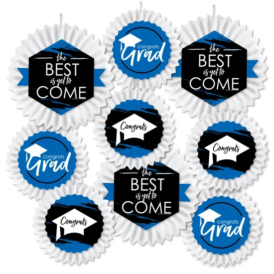 Big Dot of Happiness Blue Grad - Best is Yet to Come - HangingRoyal Blue Graduation Party Tissue Decoration Kit - Paper Fans - Set of 9 {1}