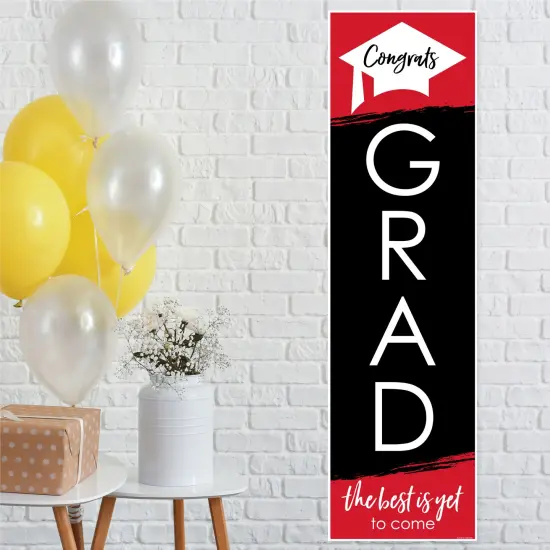 Big Dot of Happiness Red Graduation Party Door Decoration - Vertical Banner {1}