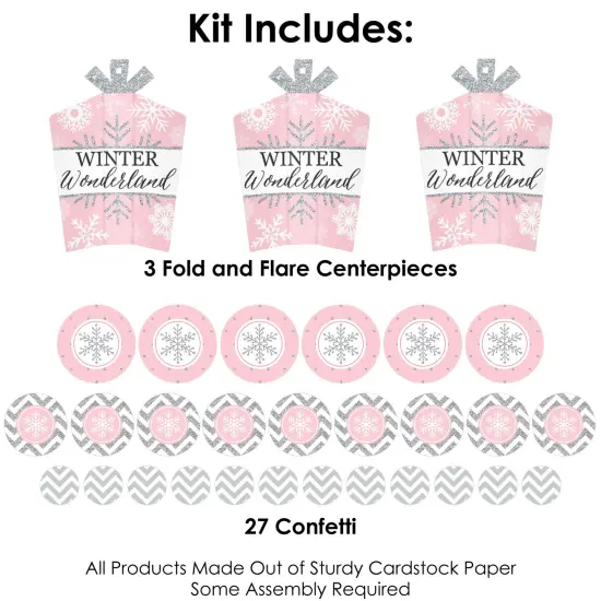 Big Dot of Happiness Pink Winter Wonderland - Holiday Snowflake Birthday Party and Baby Shower Decor and Confetti Terrific Table Centerpiece Kit 30 Ct {4}