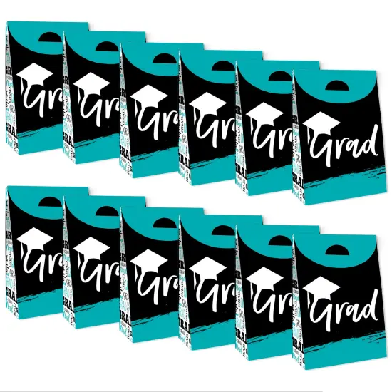 Big Dot of Happiness Teal Grad - Best is Yet to Come - Turquoise Graduation Gift Favor Bags - Party Goodie Boxes - Set of 12 {6}