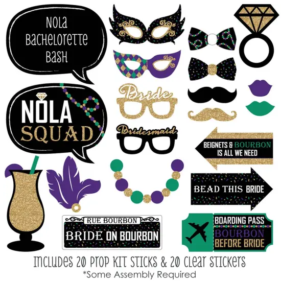 Big Dot of Happiness Nola Bride Squad - New Orleans Bachelorette Party Photo Booth Props Kit - 20 Count {3}