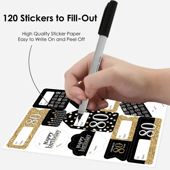 Big Dot of Happiness Adult 80th Birthday - Gold - Assorted Birthday Party Gift Tag Labels - To and From Stickers - 12 Sheets - 120 Stickers {4}