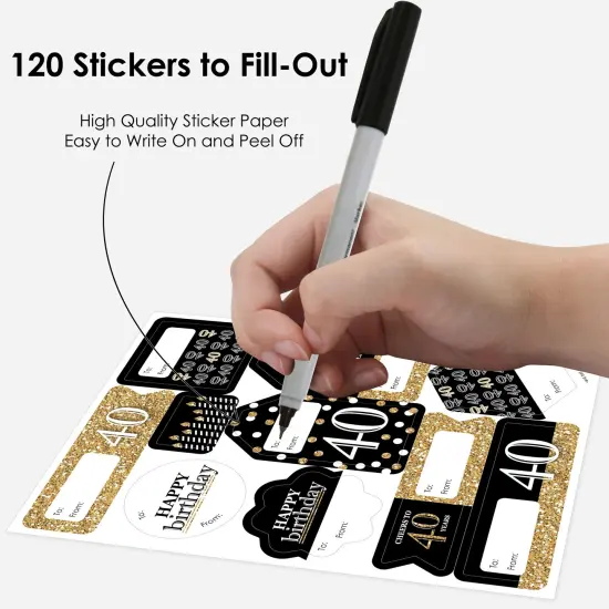 Big Dot of Happiness Adult 40th Birthday - Gold - Assorted Birthday Party Gift Tag Labels - To and From Stickers - 12 Sheets - 120 Stickers {4}