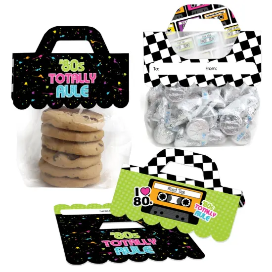 Big Dot of Happiness 80's Retro DIY Totally 1980s Party Clear Goodie Favor Bag Labels Candy Bags with Toppers Set of 24 {1}
