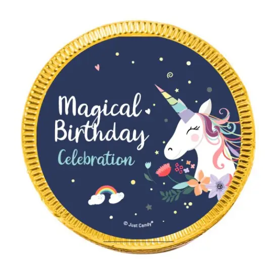 84 Pcs Navy Unicorn Kid's Birthday Candy Party Favors Chocolate Coins with Gold Foil {3}