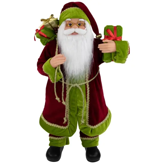 Northlight 24" Red and Green Santa with Present and Gift Bag Christmas Figure {1}