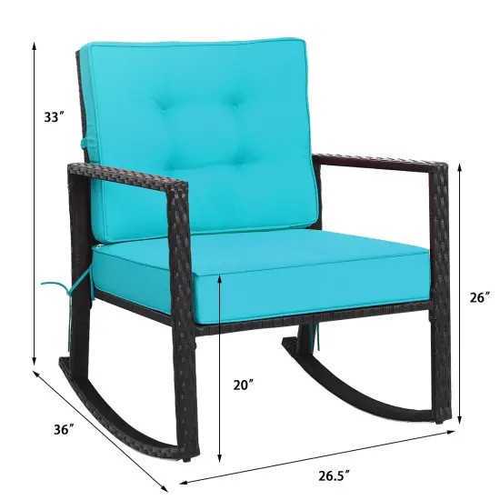 Patio Rattan Rocker Outdoor Glider Rocking Chair Cushion Lawn Turquoise {4}