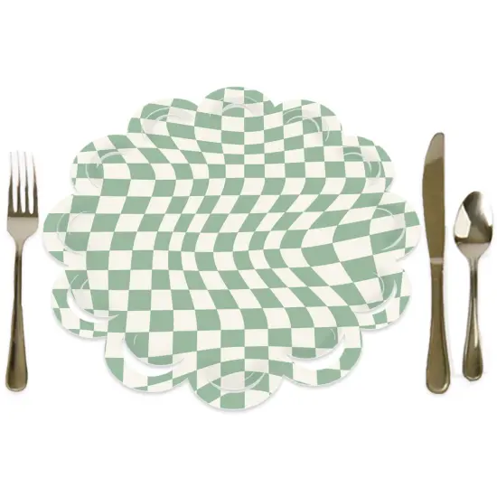 Big Dot of Happiness Sage Green Checkered Party - Round Table Decorations - Paper Chargers - Place Setting For 12 {1}