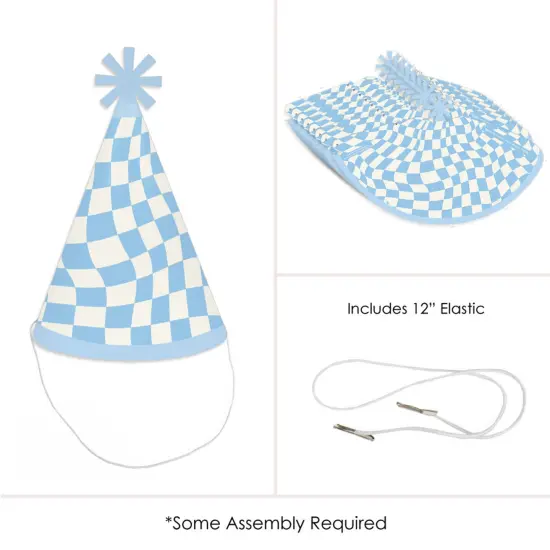 Big Dot of Happiness Blue Checkered Party - Cone Happy Birthday Party Hats for Kids and Adults - Set of 8 (Standard Size) {6}