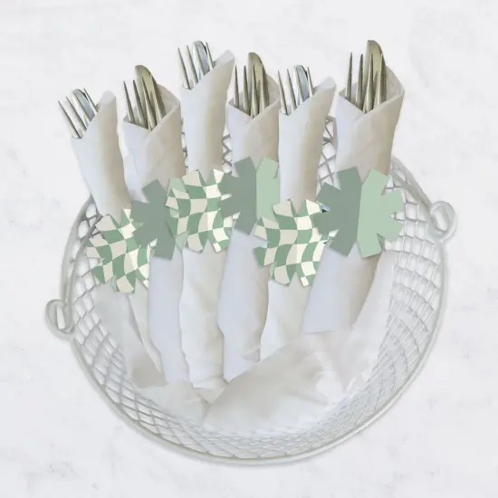 Big Dot of Happiness Sage Green Checkered Party - Paper Napkin Holder - Napkin Rings - Set of 24 {4}