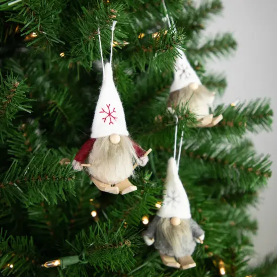 Northlight Set of 3 Skiing Gnomes Christmas Ornaments 4.5" White {3}