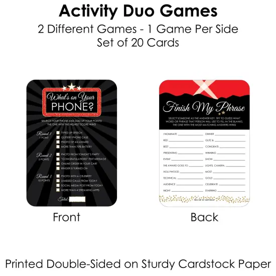 Big Dot of Happiness Red Carpet - 2-in-1 Movie Night Party Cards - Activity Duo Games - Set of 20 {6}