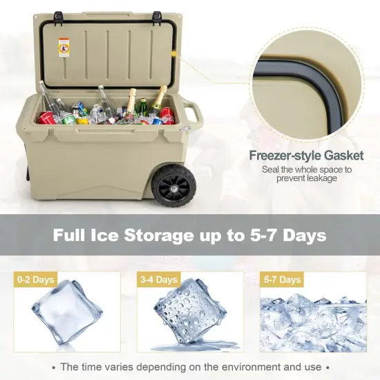 Costwasy 75 Qt Portable Cooler Roto Molded Ice Chest Insulated 5-7 Days with wheels Handle Charcoal/Tan {5}