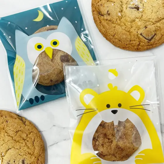 Wrapables Transparent Self-Adhesive 4" x 4" Candy and Cookie Bags, Favor Treat Bags for Parties and Wedding (200pcs) Owl & Squirrel {6}