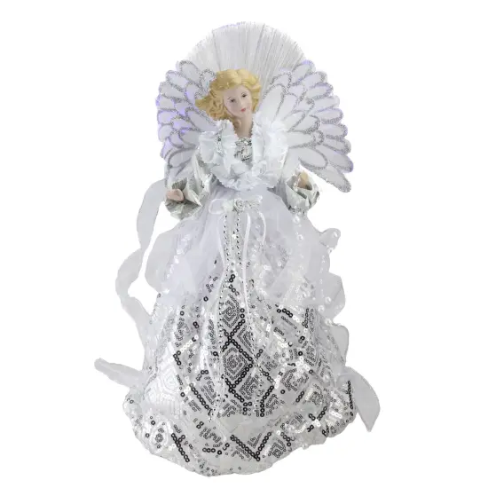 Northlight 16" White and Silver Lighted Angel Sequined Gown Christmas Tree Topper {1}