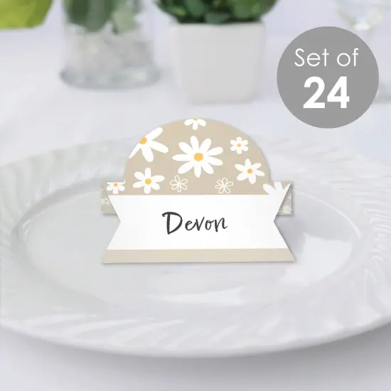 Big Dot of Happiness Tan Daisy Flowers - Floral Party Tent Buffet Card - Table Setting Name Place Cards - Set of 24 {3}
