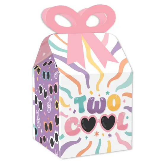 Big Dot of Happiness Two Cool - Girl - Square Favor Gift Boxes - Pastel 2nd Birthday Party Bow Boxes - Set of 12 {1}