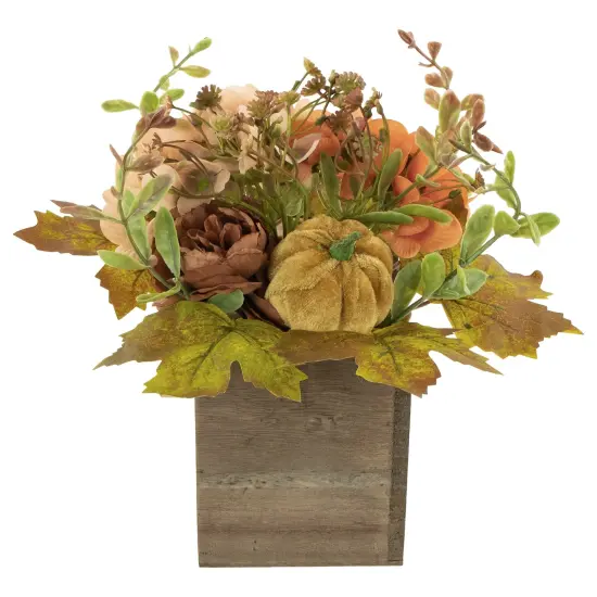 Northlight Floral and Pumpkin Wooden Box Fall Harvest Decoration - 10" x 8" - Orange and Brown {1}
