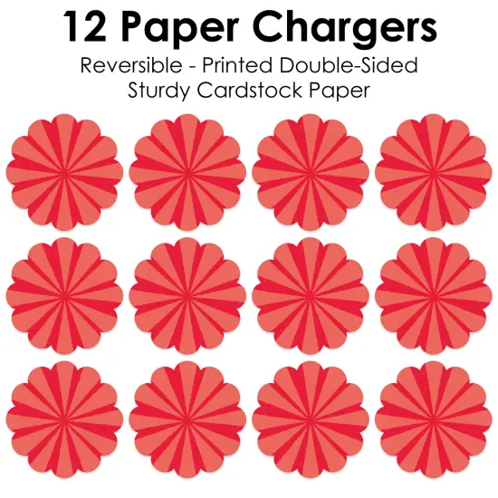 Big Dot of Happiness Red Stripes - Simple Party Round Table Decorations - Paper Chargers - Place Setting For 12 {7}
