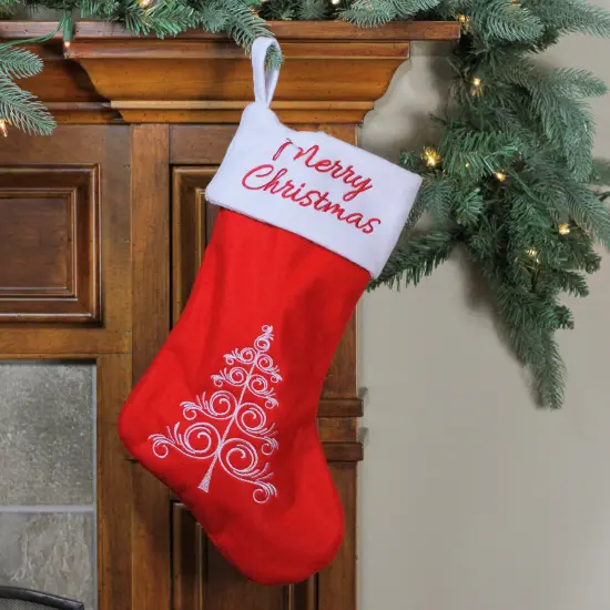 Northlight 15.75" Red and White Merry Christmas Tree Stocking with Cuff {3}