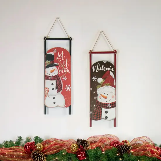 Northlight 21.75" LED Lighted 'Let it Snow' Snowman Sled Christmas Wall Sign Red {3}
