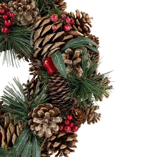 Northlight Green Mixed Foliage and Apple Artificial Christmas Wreath, 13.75-Inch, Unlit Red {4}