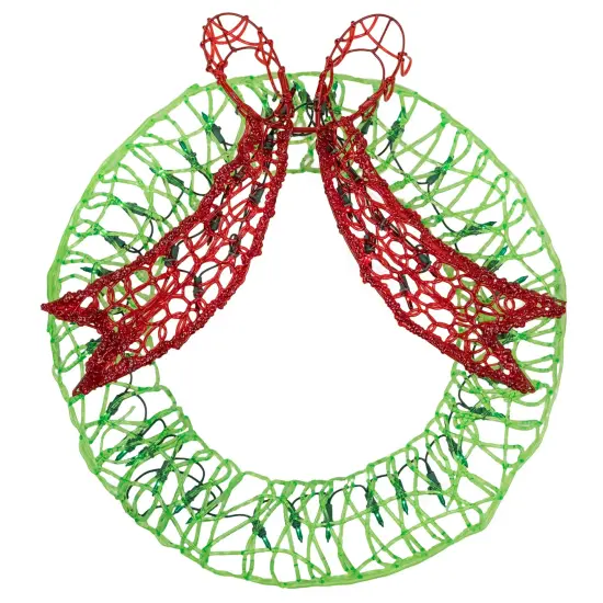 Northlight 20" Green and Red Lighted Wreath and Bow Christmas Window Silhouette Decoration {3}