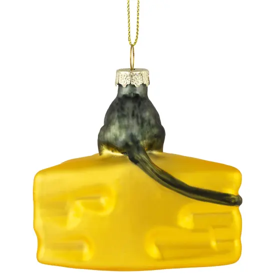 Northlight 3.25" Mouse with Cheese Glass Christmas Ornament Gray {6}