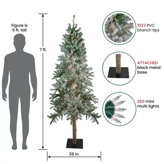 Northlight Pre-Lit Slim Flocked Alpine Artificial Christmas Tree - 7' - Clear Lights Green {3}