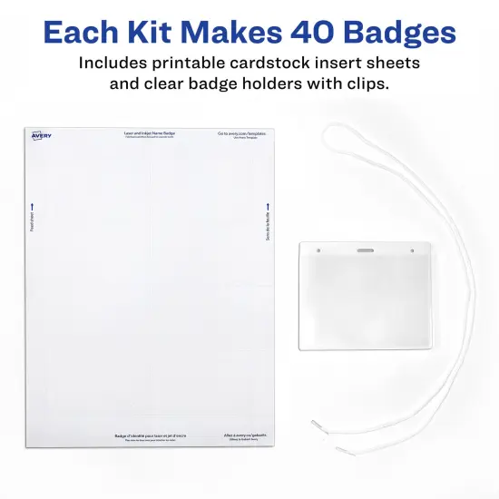 Avery Customizable Name Badges, 3" x 4", 2 Packs, 200 Badge Holders with Cords and 204 Printable Name Tag Inserts Total (46019) {3}
