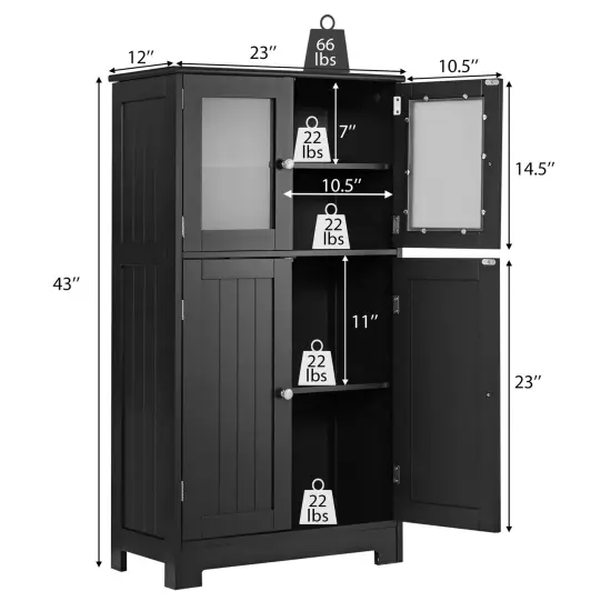 Costway Bathroom Floor Storage Cabinet Kitchen Cupboard w/Doors&Adjustable Shelf Black\Brown {3}