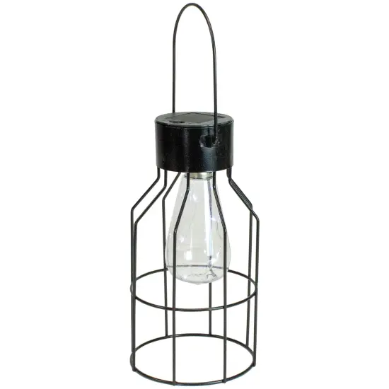 Northlight 9.5" Black Outdoor Hanging Geometric Solar Lantern with Handle {1}
