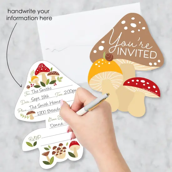 Big Dot of Happiness Wild Mushrooms - Shaped Fill-In Invitations - Red Toadstool Party Invitation Cards with Envelopes - Set of 12 {3}