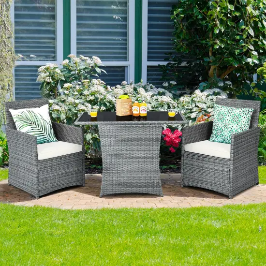 Costway 3PCS Patio Rattan Furniture Set Cushioned Sofa ArmrestGarden White\Red\Navy\Turquoise {8}