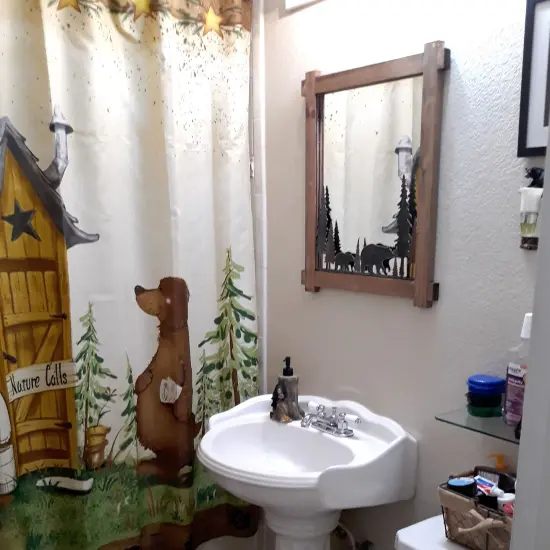 26 Inch Black Bears Wood And Metal Wall Mirror Decorative Forest Bathroom Decor {5}