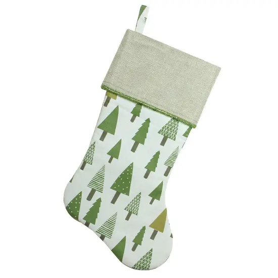 Northlight Woodland Trees Christmas Stocking- 19" - Green and White {3}