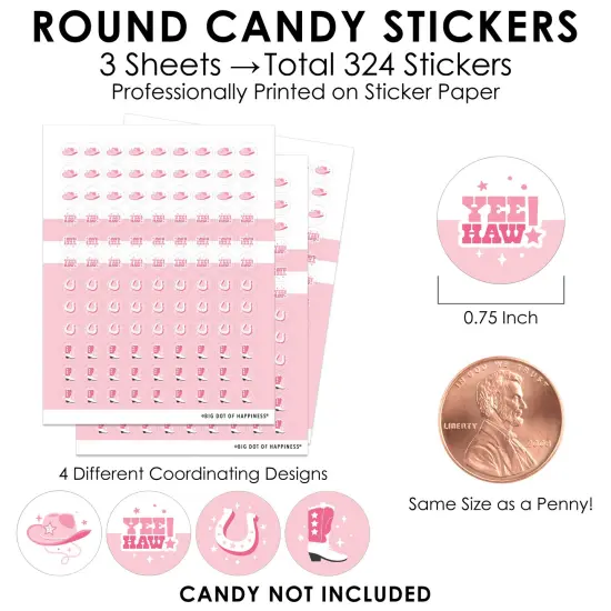 Big Dot of Happiness Rodeo Cowgirl - Pink Western Party Small Round Candy Stickers - Party Favor Labels - 324 Count {4}