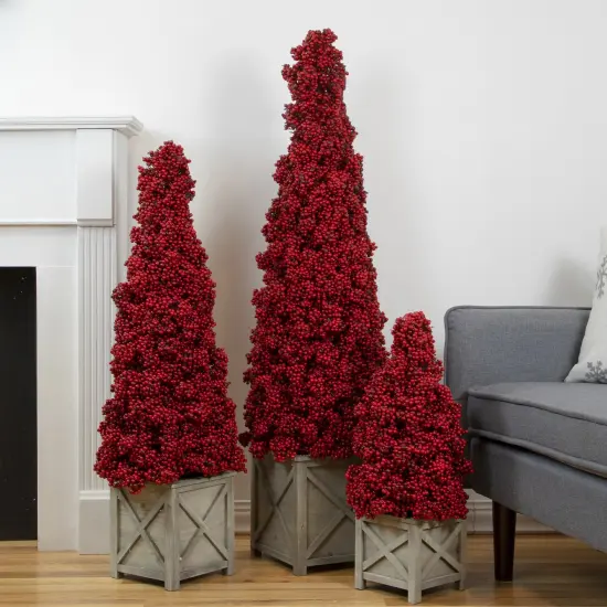 Allstate Artificial Berry Cone Potted Christmas Topiary - 24" - Red {3}
