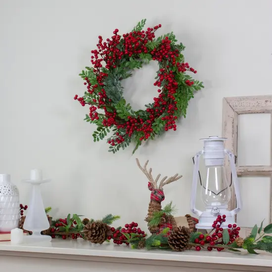 Northlight Red Berries and Two Tone Leaves Artificial Christmas Wreath - 20" -Unllit Green {1}