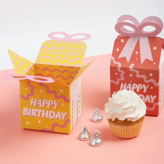 Big Dot of Happiness Party Time - Square Favor Gift Boxes - Happy Birthday Party Bow Boxes - Set of 12 {3}