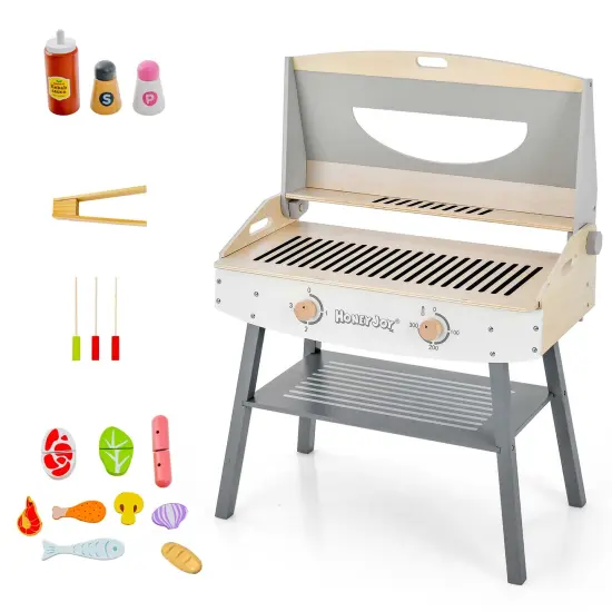 Costway Kids Barbecue Grill Playset, Wooden Kitchen Playset with Clip 4 BBQ Poles {1}
