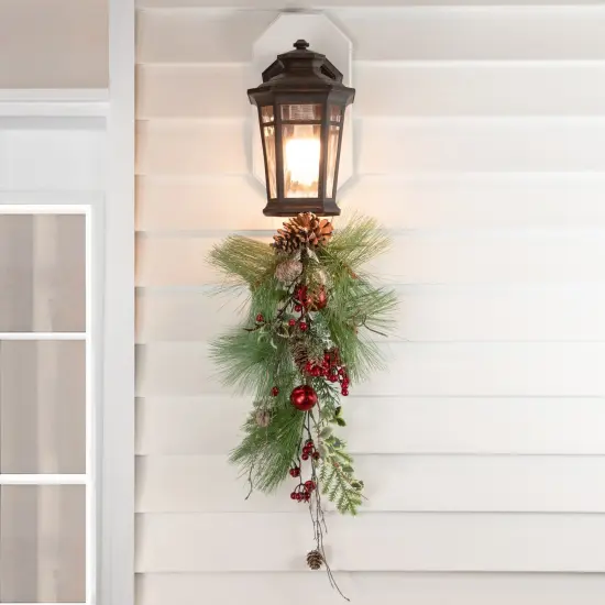 Northlight Frosted Berries and Pine Cones Artificial Christmas Teardrop Swag - 30" - Unlit Green {3}