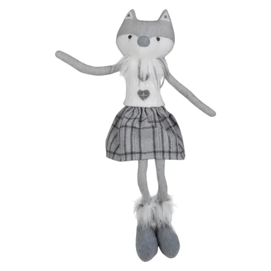 Northlight Girl Fox Sitting Christmas Figure with Dangling Legs - 22" - Gray and White {1}