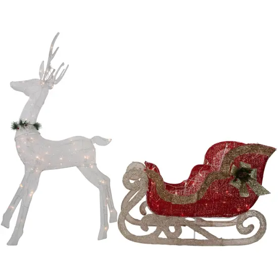 Northlight 51" Lighted White Reindeer with Sleigh Christmas Decoration {1}