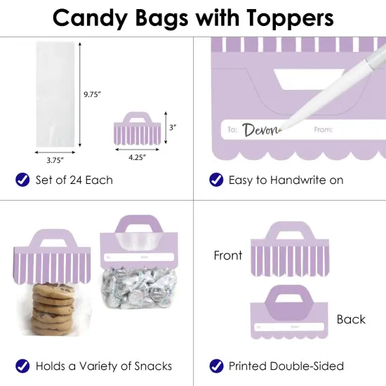 Big Dot of Happiness Purple Stripes - DIY Simple Party Clear Goodie Favor Bag Labels - Candy Bags with Toppers - Set of 24 {4}